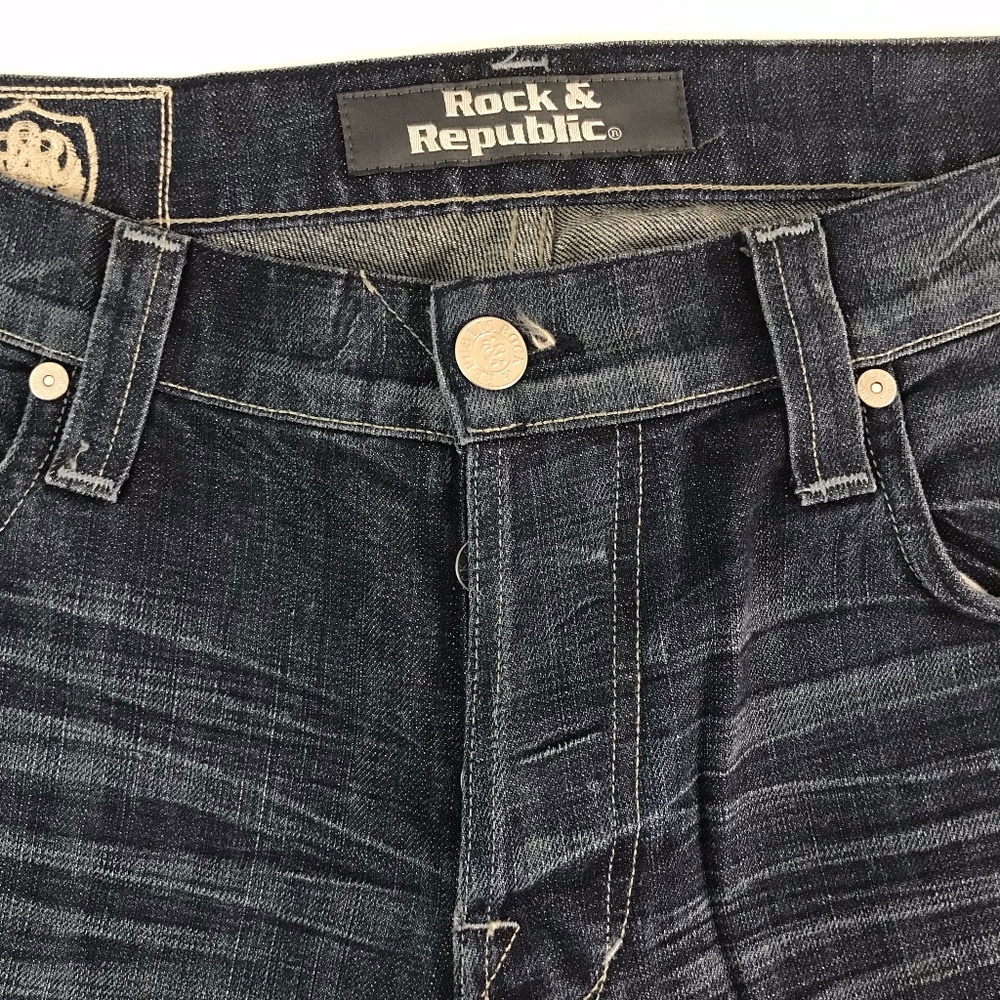 Men's Button-Fly Dark Wash Distressed Jeans